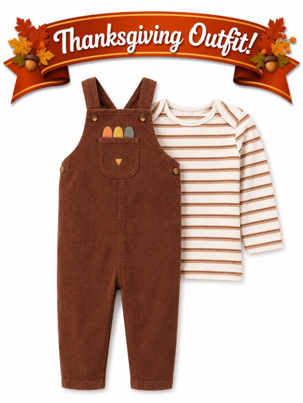NWT Carter’s Baby Boy Thanksgiving Outfit 24 Months Brown Overalls & Shirt Fall